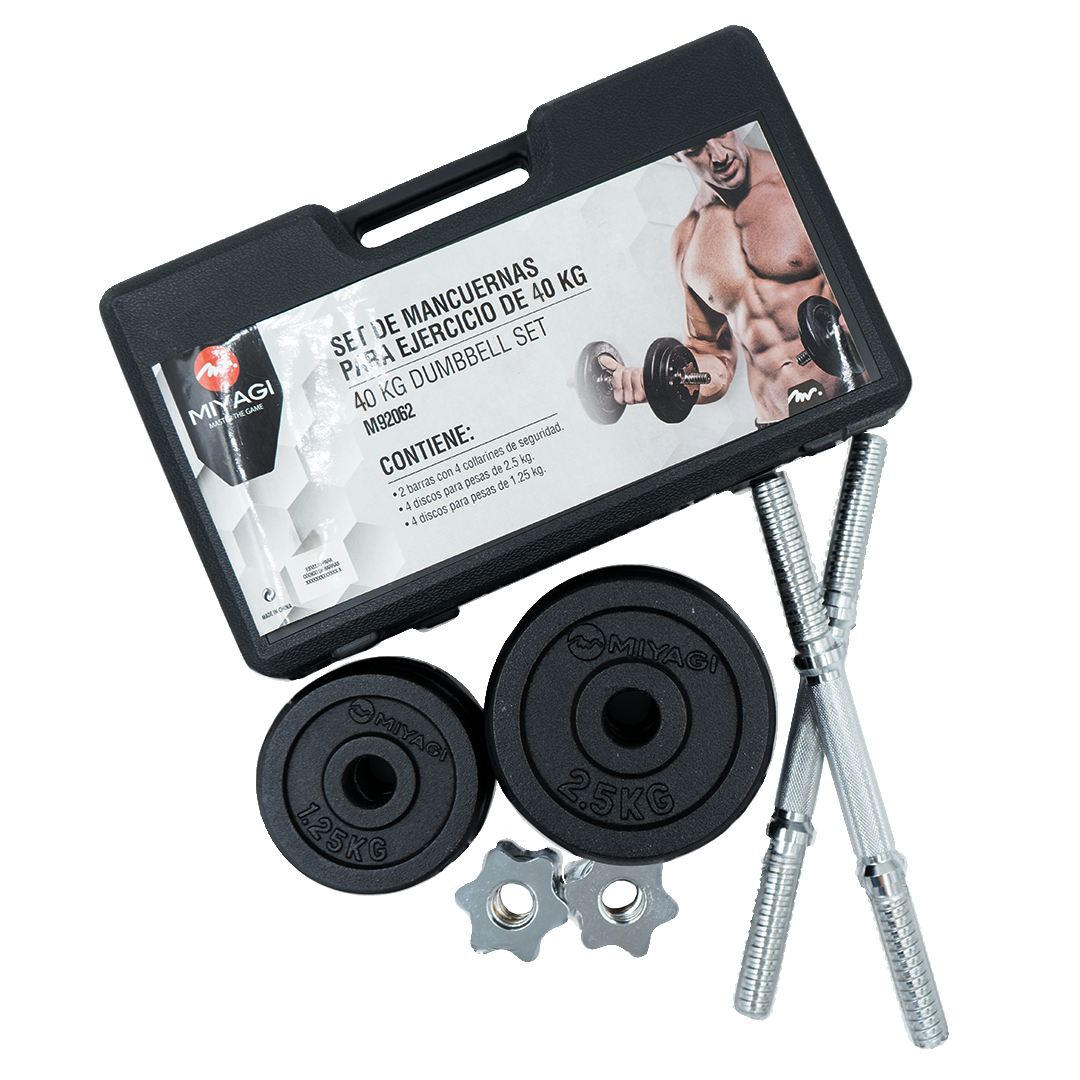 Set de Mancuernas 35 cm c/discos 40L Miyagi